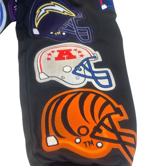 JEFF HAMILTON - RARE Vintage 90’s 30 Team Logo NFL Black Denim Jacket SZ Large - Picture 10 of 16